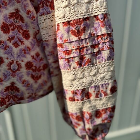 Anthropologie print Lace Blouse boho long sleeve shirt blouse - Picture 8 of 8